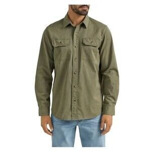 Wrangler Shirt Men Medium Green Relaxed Fit Soft American Western Workwear